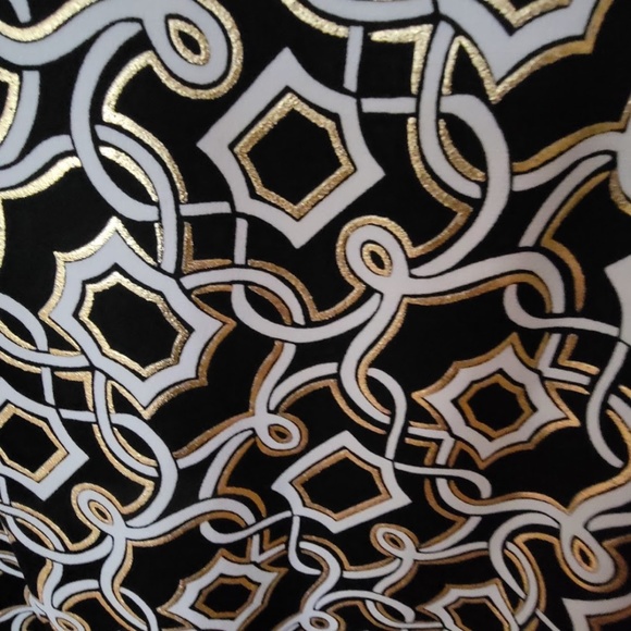 WHBM Black/Gold/White Metallic Midi Dress Embellished w/ Rhinestones. Size L - Picture 7 of 11